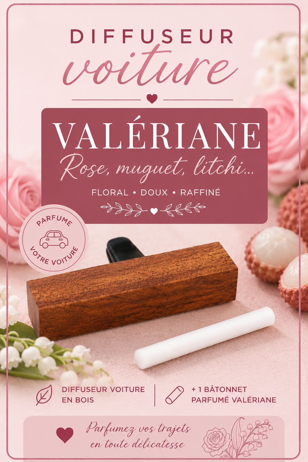 Diffuseur voiture Valériane en bois