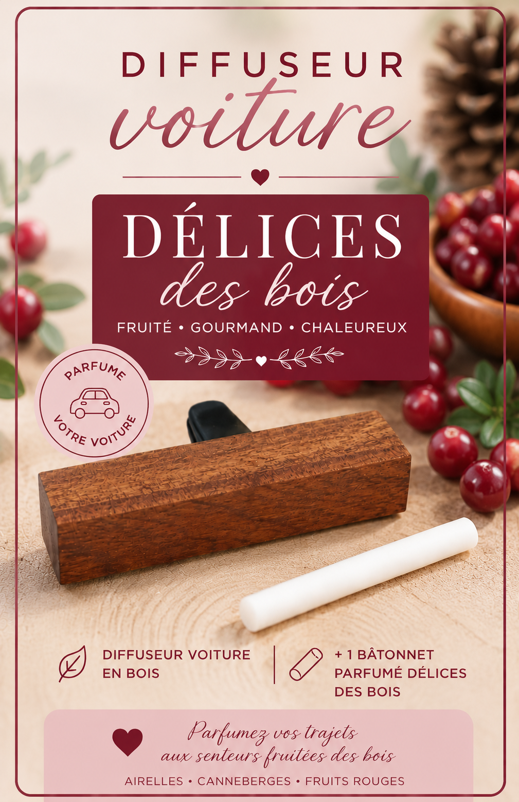 Diffuseur voiture Délices des Bois en bois
